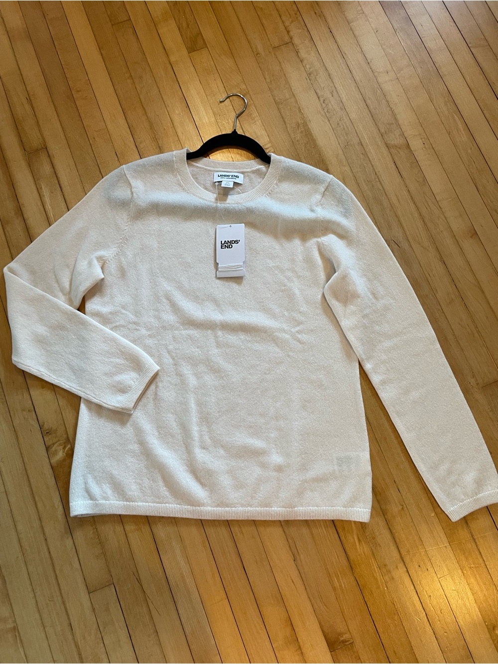 LANDS' END Cashmere Crewneck Long Sleeve Sweater Ivory Cream Closet Staple